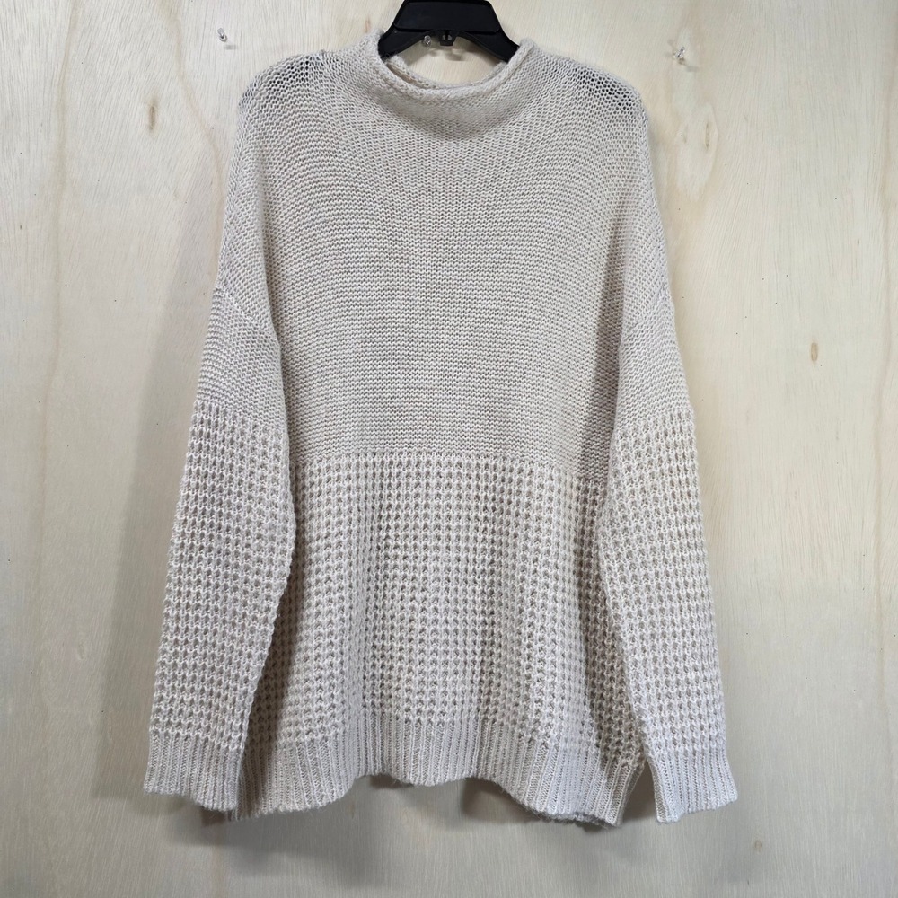 American Eagle Cream Mixed Knit Waffle Mock Neck Sweater XL Oversized Relaxed